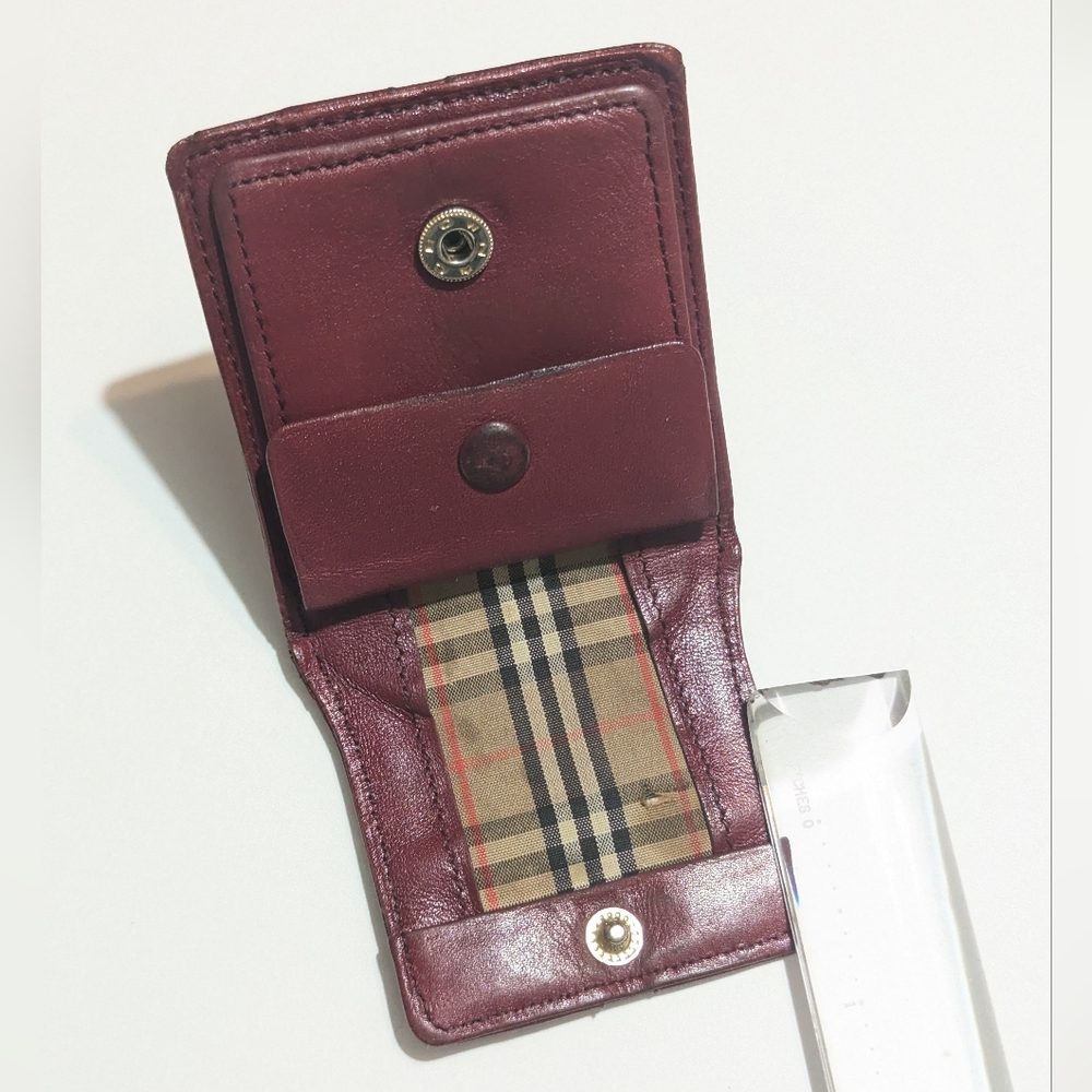 Burberry Vintage Burgundy Leather Coin Purse W/ Silver Signature Accent - Picture 6 of 13